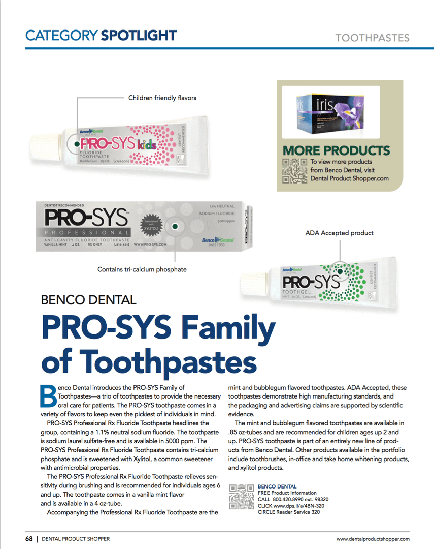 Dental Product Shopper article about Pro-Sys oral care products by Benco Dental
